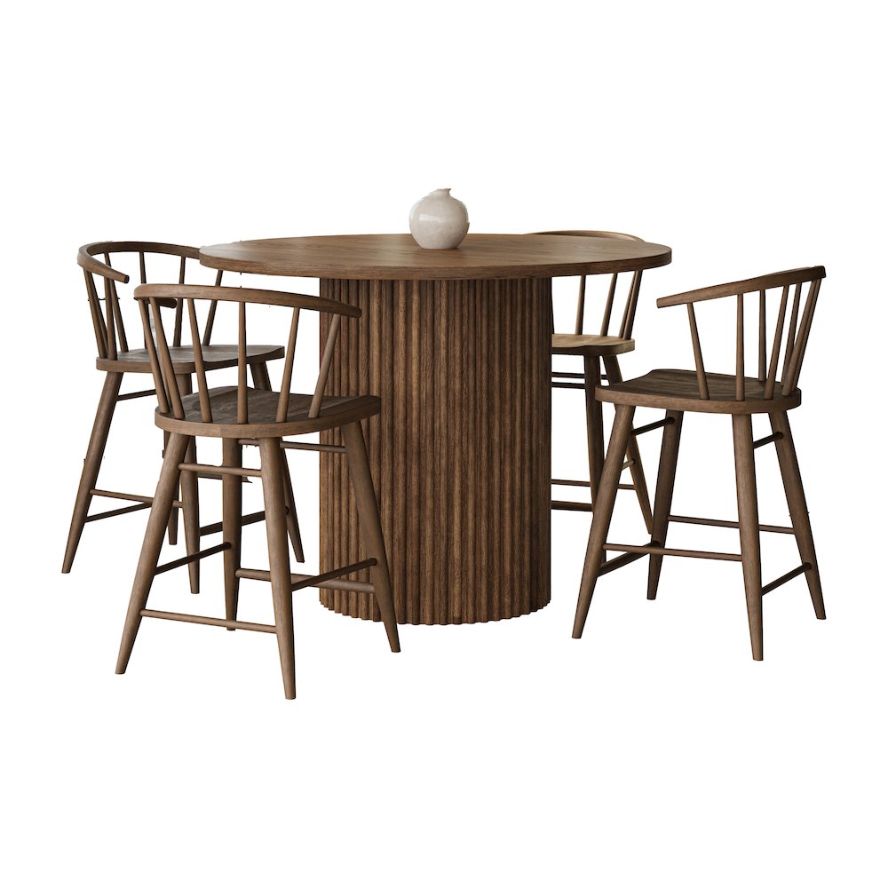 5-Piece Counter Height Dining Set with Round Table and Spindle Back Barstools. Picture 1