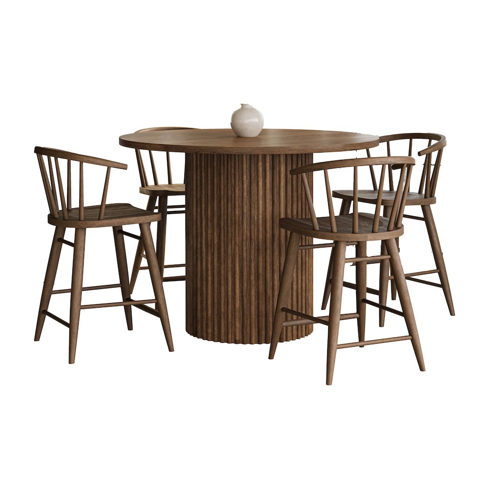 5-Piece Counter Height Dining Set with Round Table and Spindle Back Barstools. Picture 2