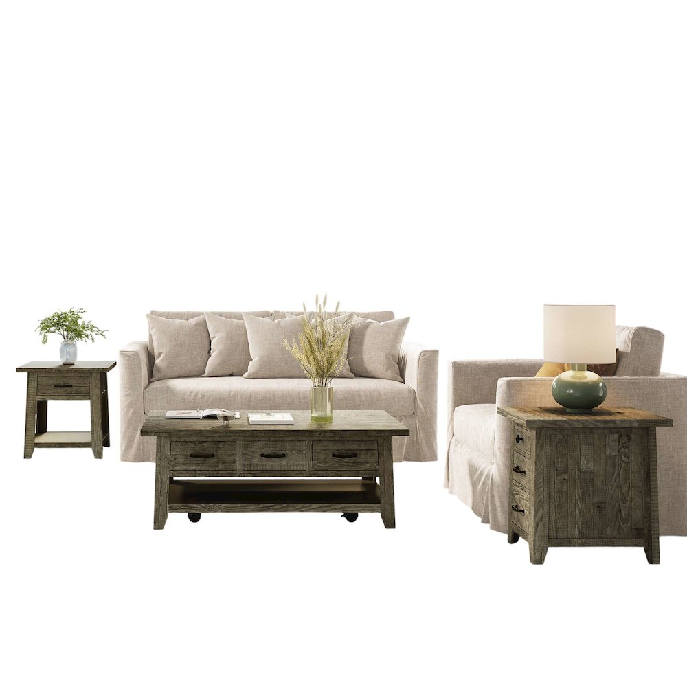 Telluride Rustic Farmhouse 3-Pc Living Room Coffee/End/USB Table Set. Picture 1
