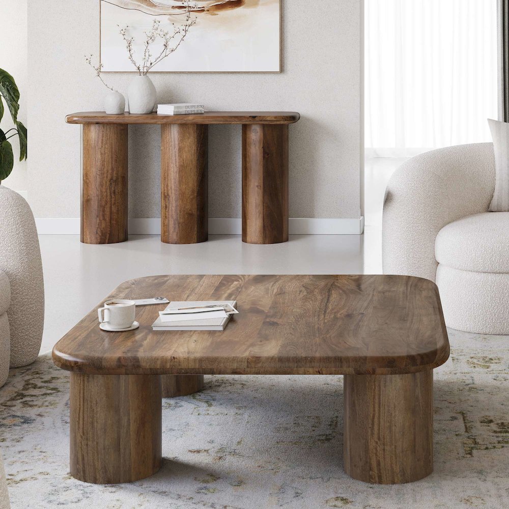 Mandara Global Modern 44" Square Solid Wood Coffee Table. Picture 2