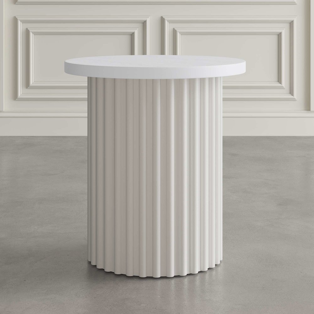 Auden Three Piece Mid-Century Modern Fluted Living Room Coffee and End Table Set. Picture 8