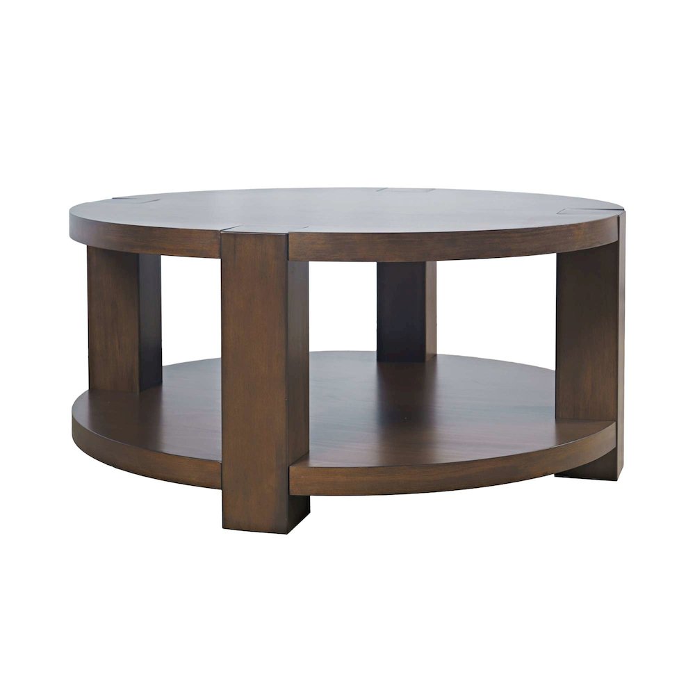 Brownstone 40" Round Transitional Modern Block-Frame Coffee Table with Wheels. Picture 3