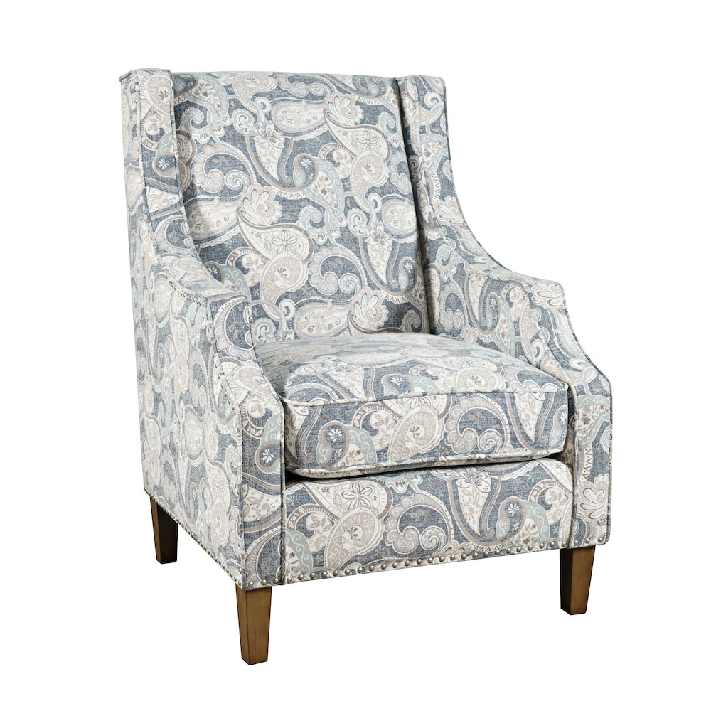 Paisley Fabric Transitional Upholstered Accent Chair with Nailhead Trim. Picture 3