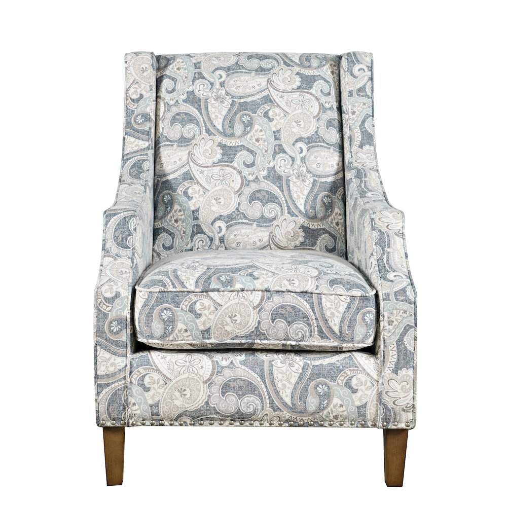 Paisley Fabric Transitional Upholstered Accent Chair with Nailhead Trim. Picture 1