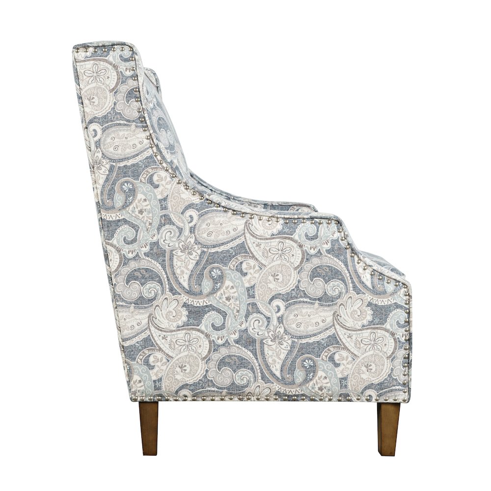 Paisley Fabric Transitional Upholstered Accent Chair with Nailhead Trim. Picture 5