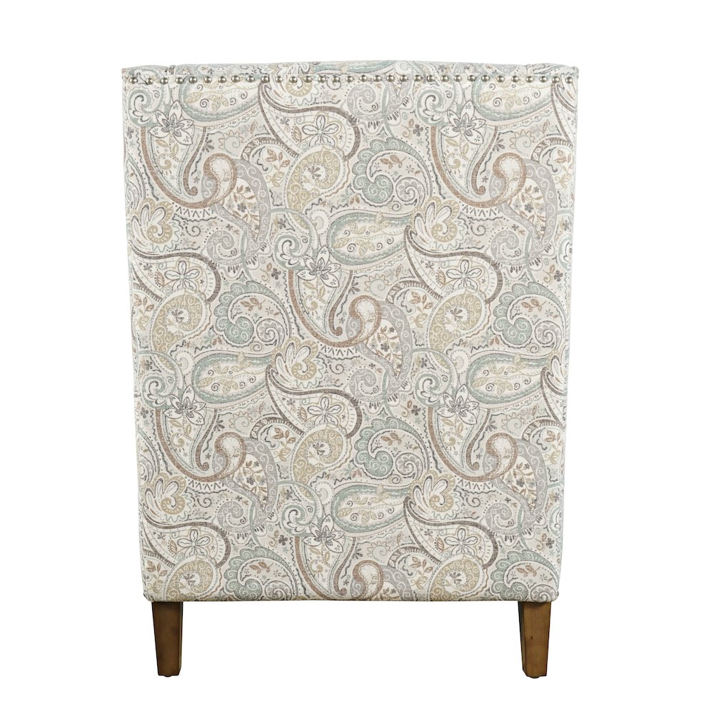 Paisley Fabric Transitional Upholstered Accent Chair with Nailhead Trim. Picture 6