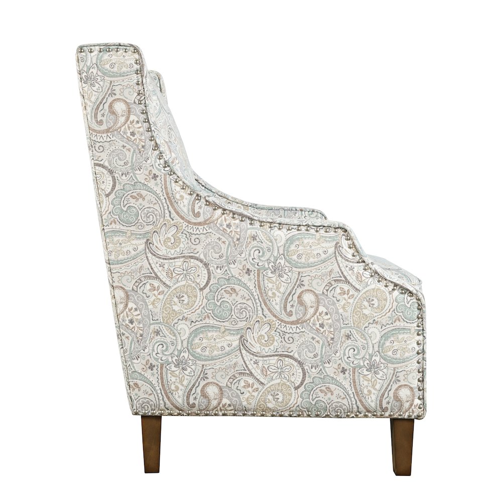 Paisley Fabric Transitional Upholstered Accent Chair with Nailhead Trim. Picture 4
