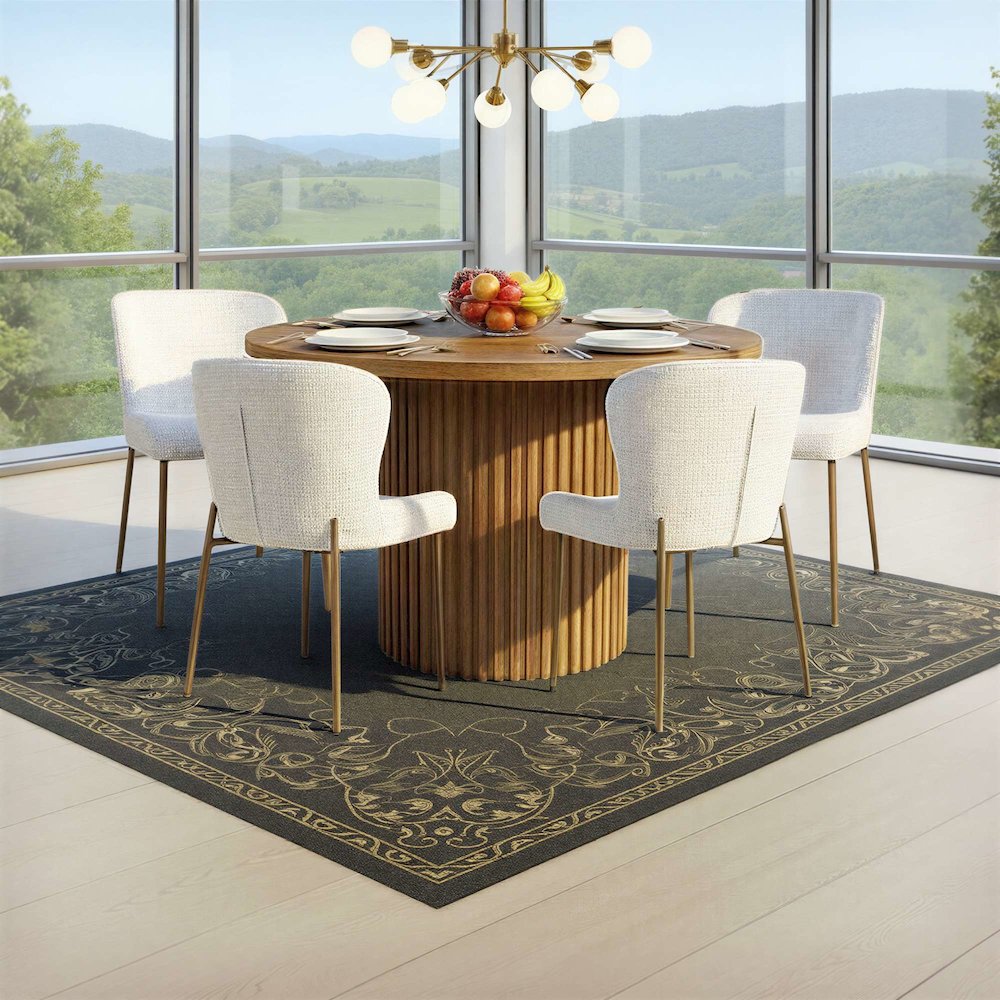 Auden Five Piece Mid-Century Modern Dining Set, Performance Upholstered Chairs. Picture 2