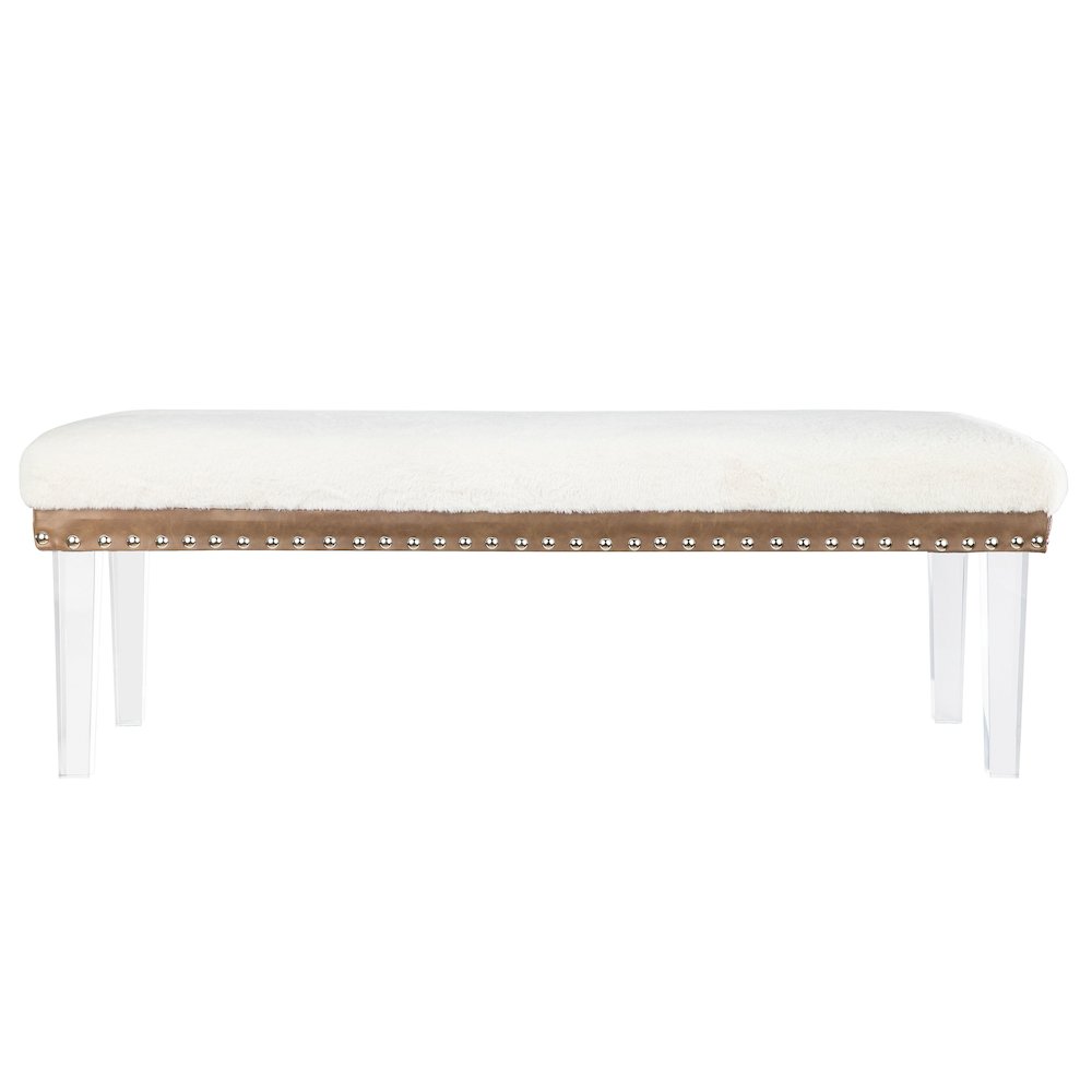 Brianna Modern Luxury Faux Fur Upholstered Bench with Clear Acrylic Legs. Picture 1