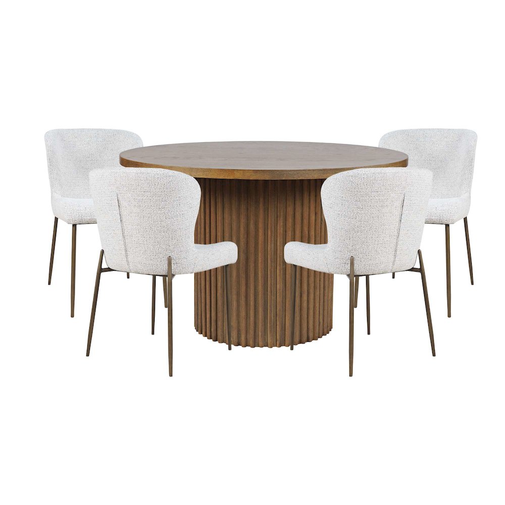 Auden Five Piece Mid-Century Modern Dining Set, Performance Upholstered Chairs. Picture 1