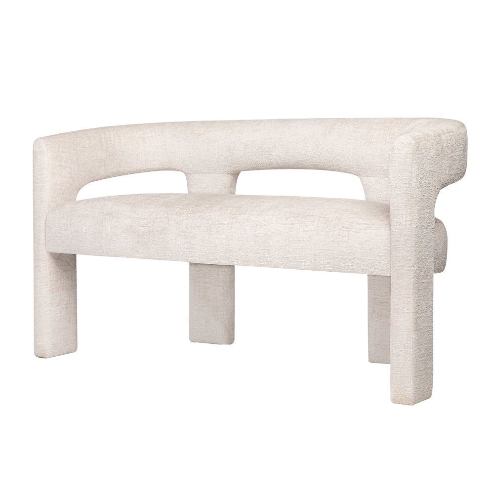 Elegant Brown Upholstered Sculpture Bench with Jacquard Fabric and Plywood Frame. Picture 1