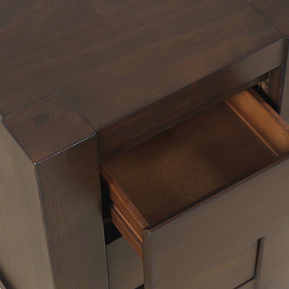 Brownstone Transitional Modern Block-Frame Chairside End Table, Storage Drawers. Picture 4