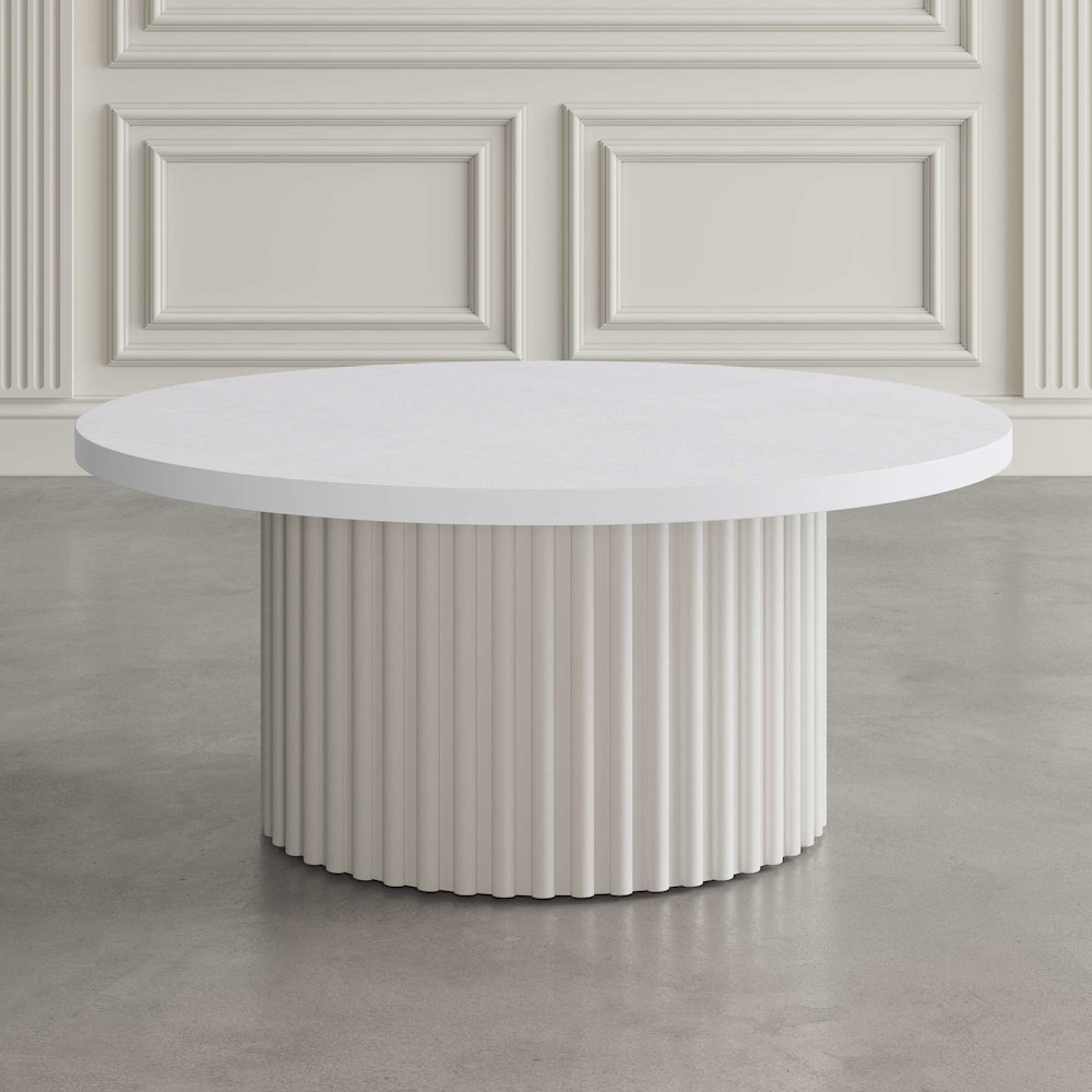 Auden Three Piece Mid-Century Modern Fluted Living Room Coffee and End Table Set. Picture 7