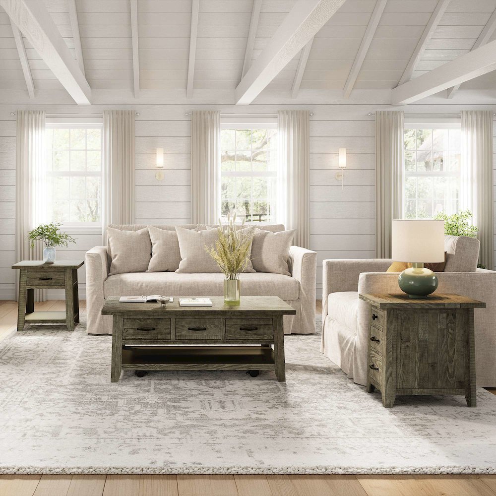 Telluride Rustic Farmhouse 3-Pc Living Room Coffee/End/USB Table Set. Picture 2