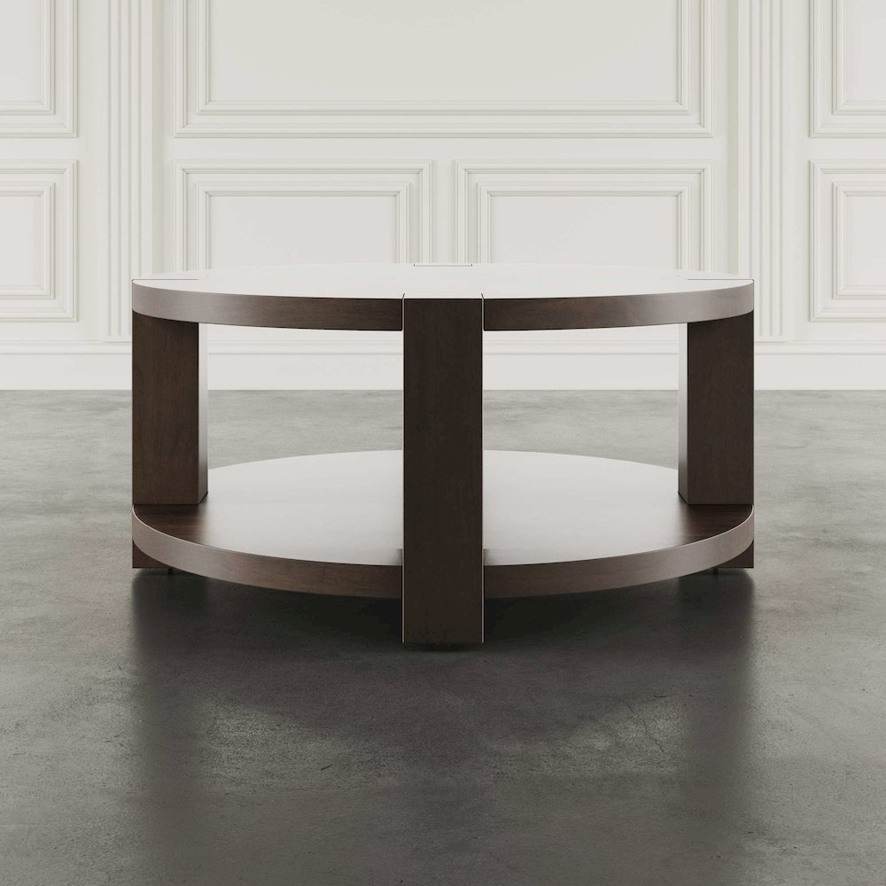 Brownstone 40" Round Transitional Modern Block-Frame Coffee Table with Wheels. Picture 8