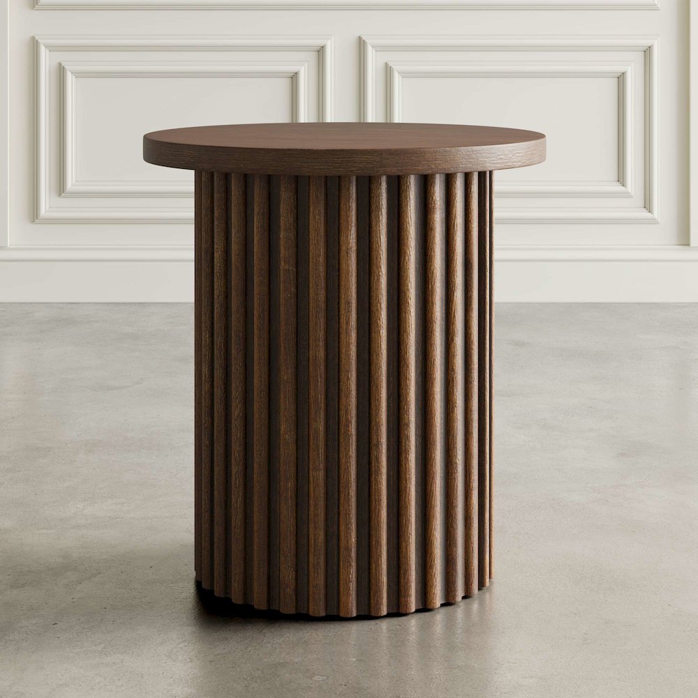 Auden Three Piece Mid-Century Modern Fluted Living Room Coffee and End Table Set. Picture 8