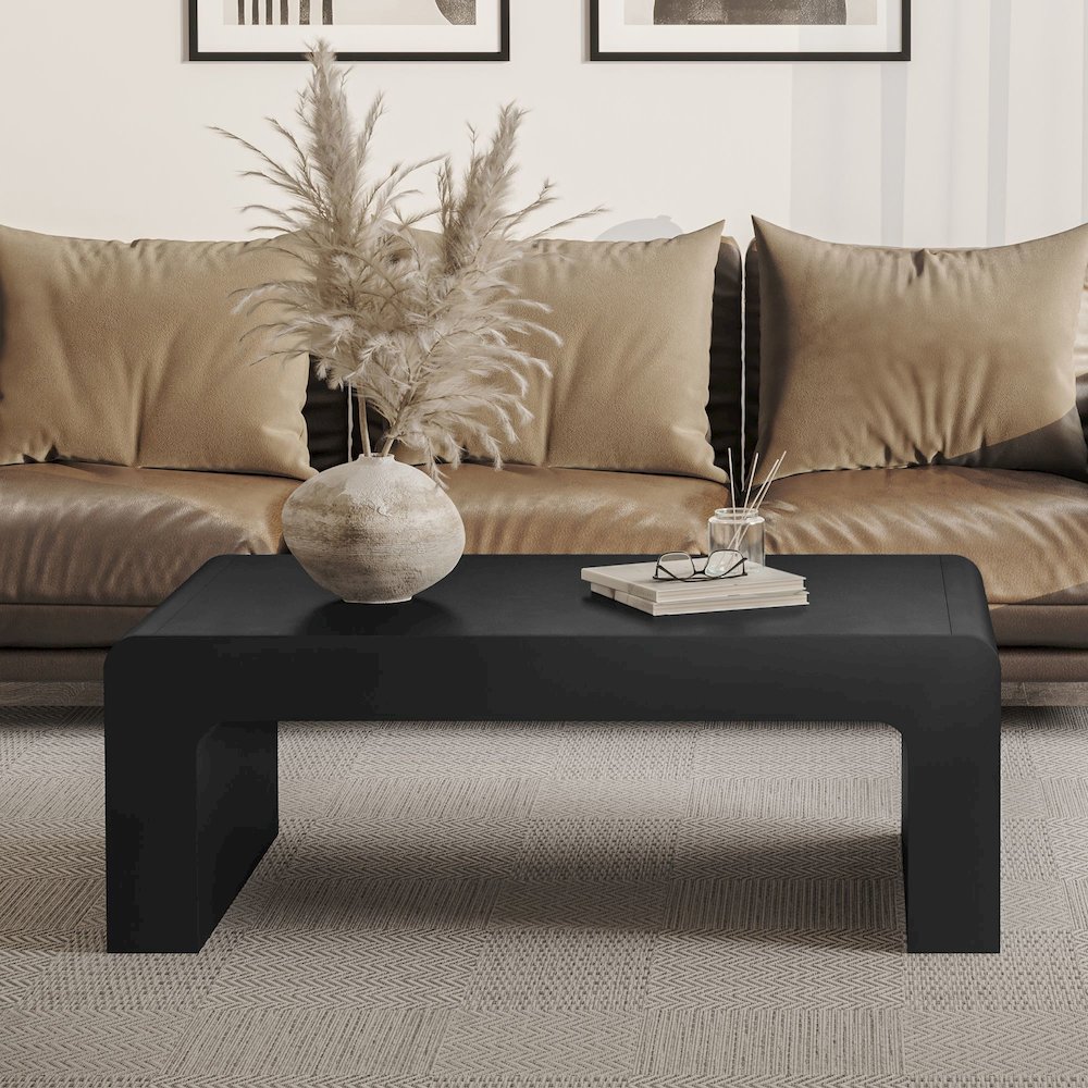 Brooklyn 50" Mid-Century Modern Solid Wood Waterfall Curved Coffee Table. Picture 8