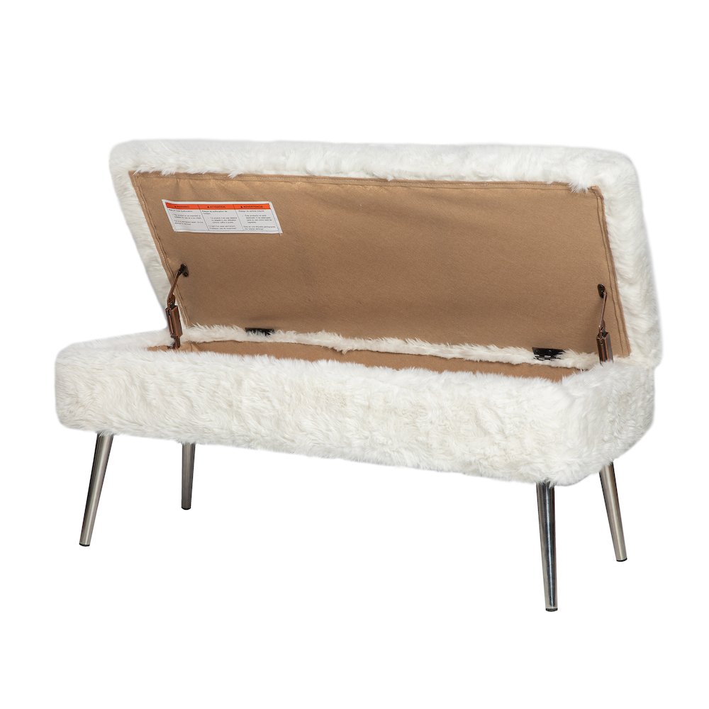 Huggy Luxury Plush Faux Fur Upholstered Storage Bench. Picture 6