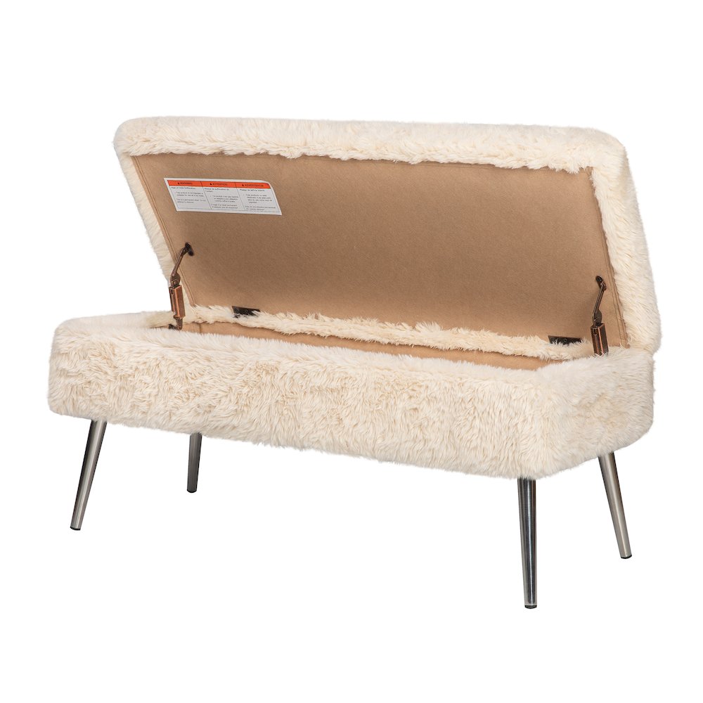 Huggy Luxury Plush Faux Fur Upholstered Storage Bench. Picture 6