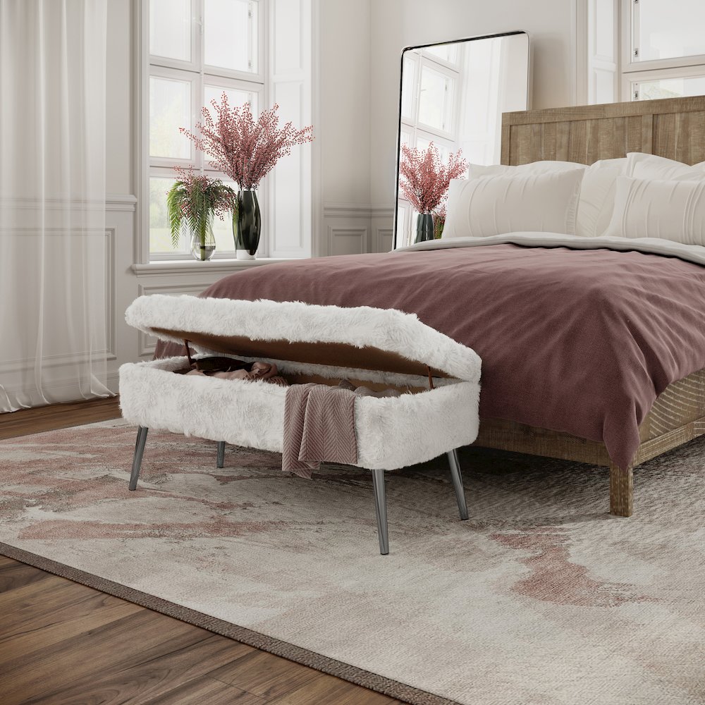 Huggy Luxury Plush Faux Fur Upholstered Storage Bench. Picture 2
