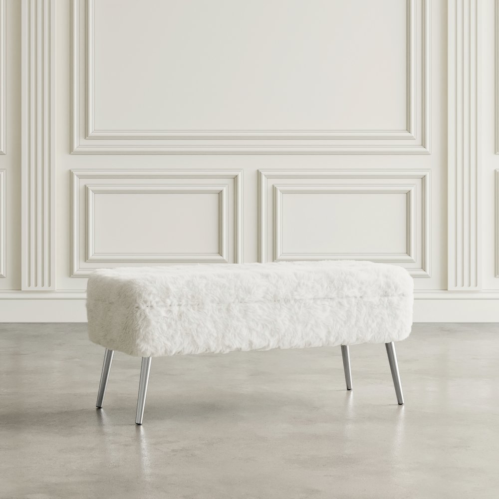 Huggy Luxury Plush Faux Fur Upholstered Storage Bench. Picture 9