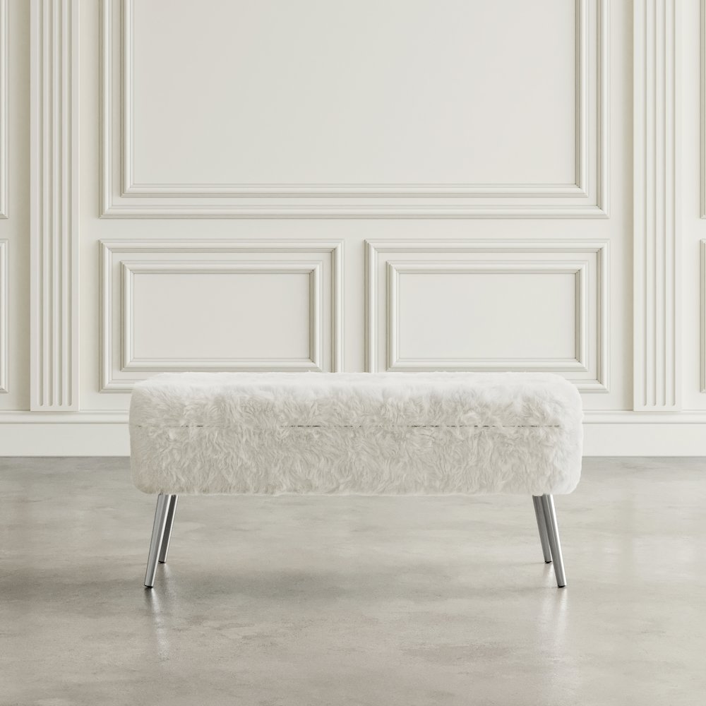 Huggy Luxury Plush Faux Fur Upholstered Storage Bench. Picture 8