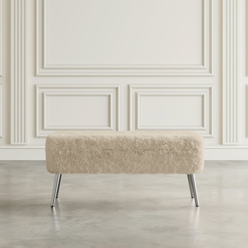 Huggy Luxury Plush Faux Fur Upholstered Storage Bench. Picture 8