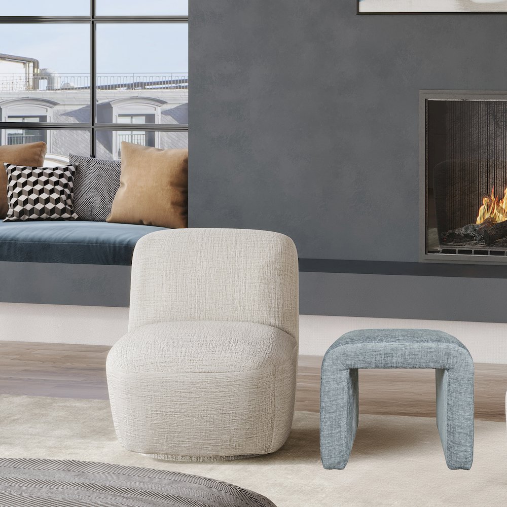 Modern Curved Upholstered Waterfall Jacquard Petite Ottoman Bench - Set of 2. Picture 10