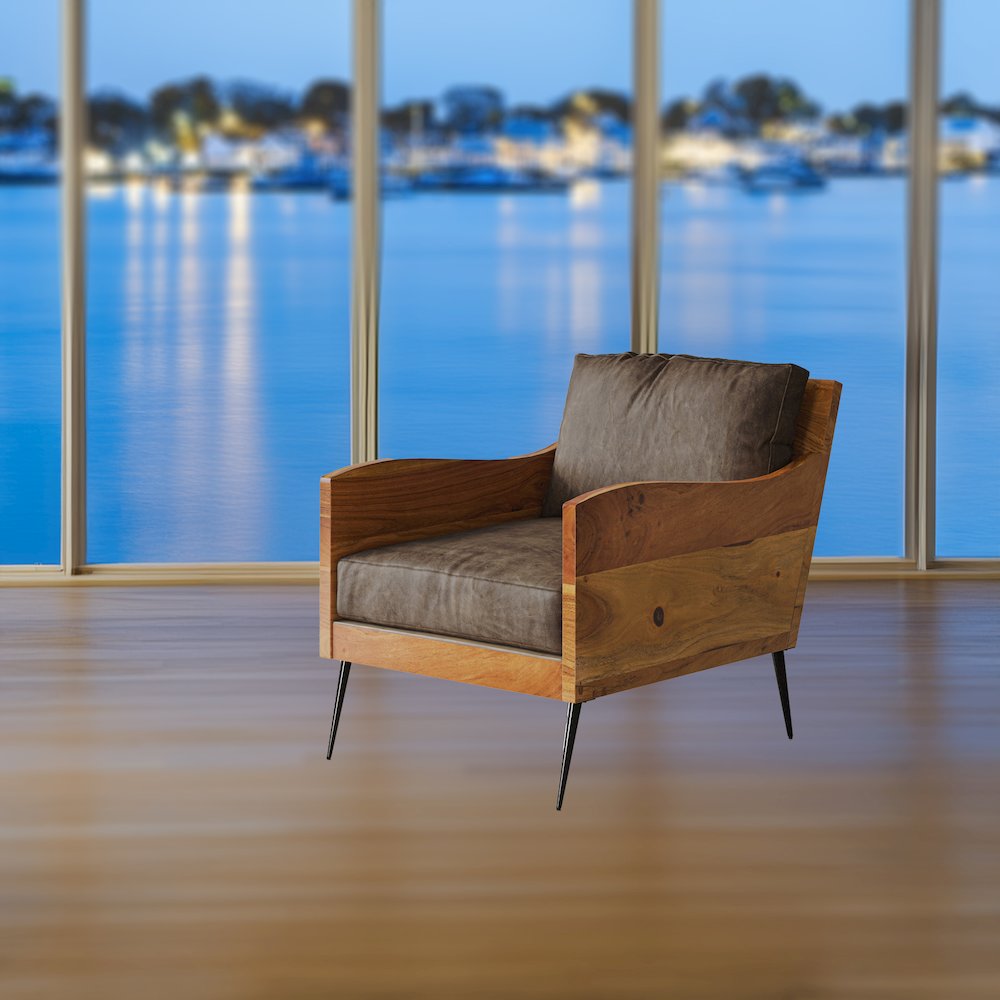 Karma Genuine Leather Solid Wood Rustic Accent Chair. Picture 12