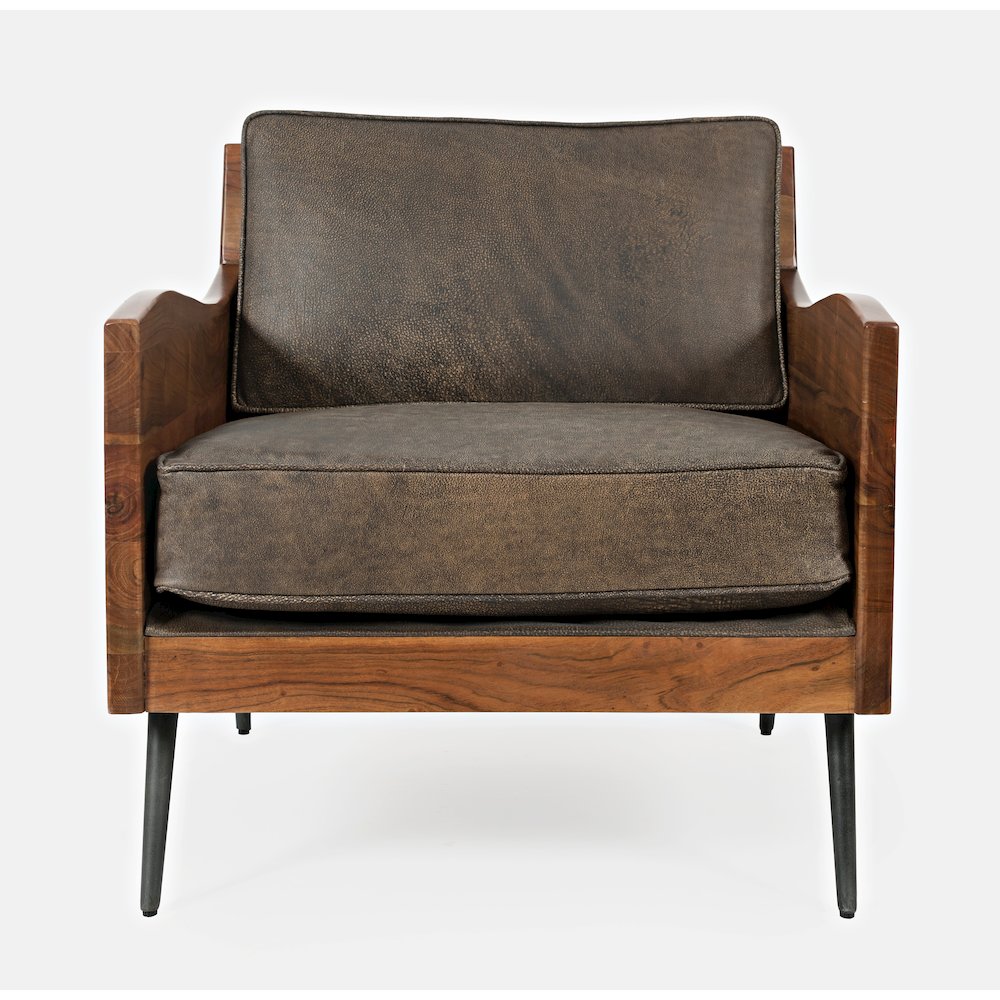 Karma Genuine Leather Solid Wood Rustic Accent Chair. Picture 1