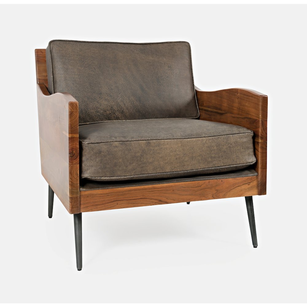 Karma Genuine Leather Solid Wood Rustic Accent Chair. Picture 4