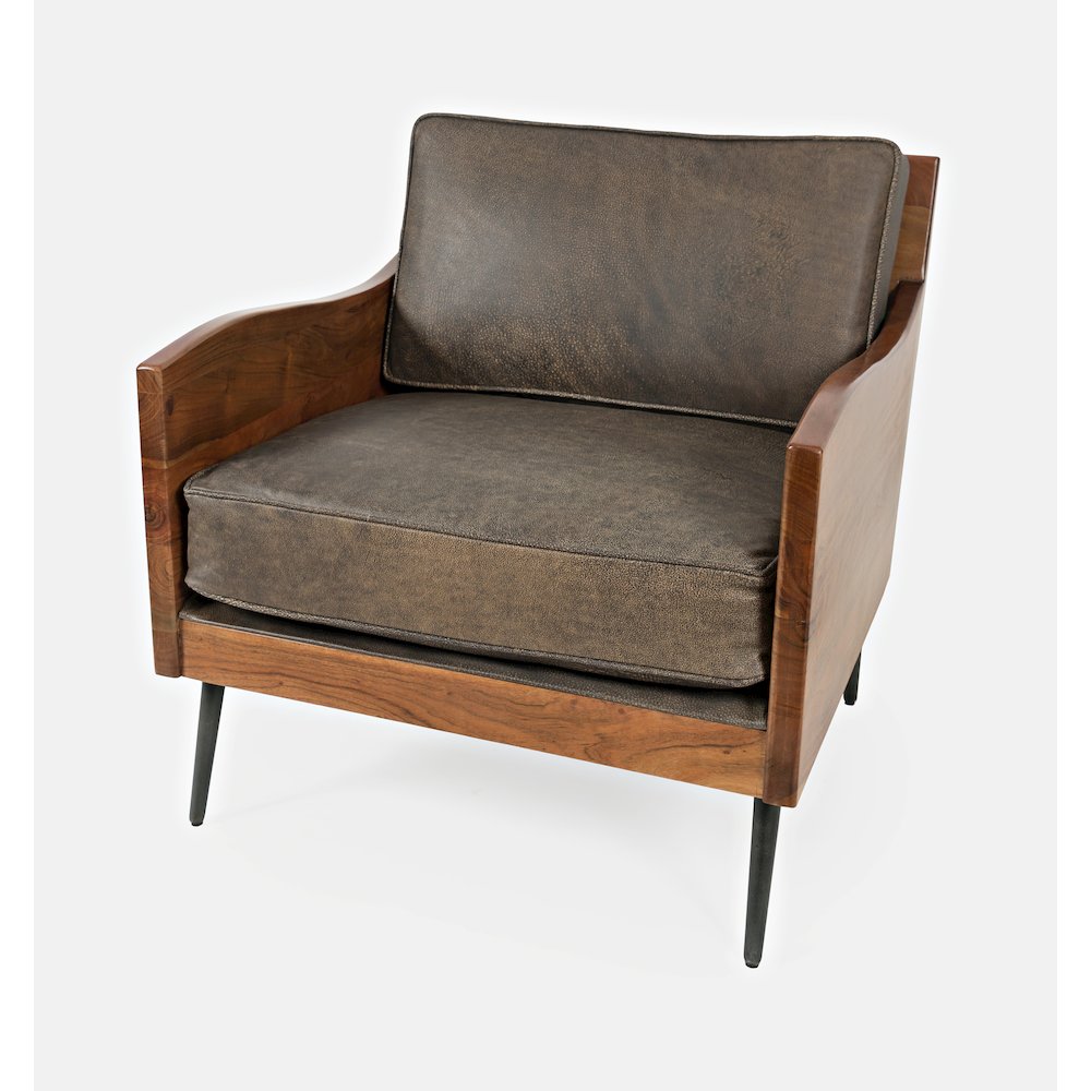 Karma Genuine Leather Solid Wood Rustic Accent Chair. Picture 3