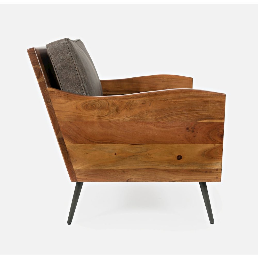 Karma Genuine Leather Solid Wood Rustic Accent Chair. Picture 7