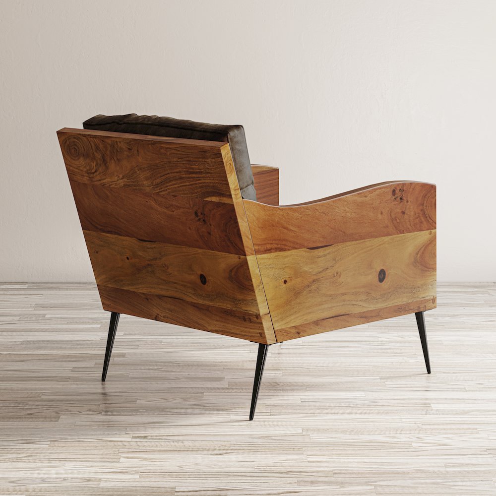 Karma Genuine Leather Solid Wood Rustic Accent Chair. Picture 6