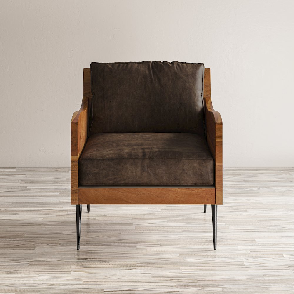 Karma Genuine Leather Solid Wood Rustic Accent Chair. Picture 10