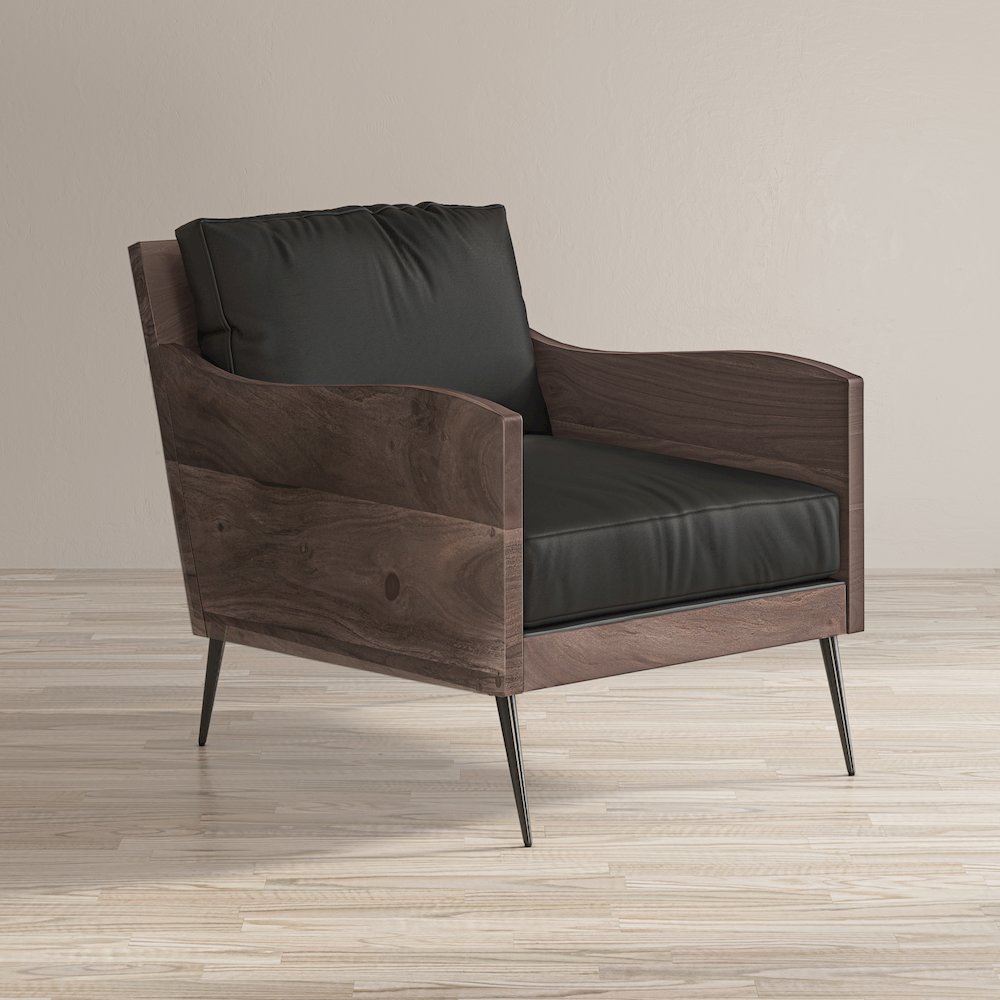 Karma Genuine Leather Solid Wood Rustic Accent Chair. Picture 14