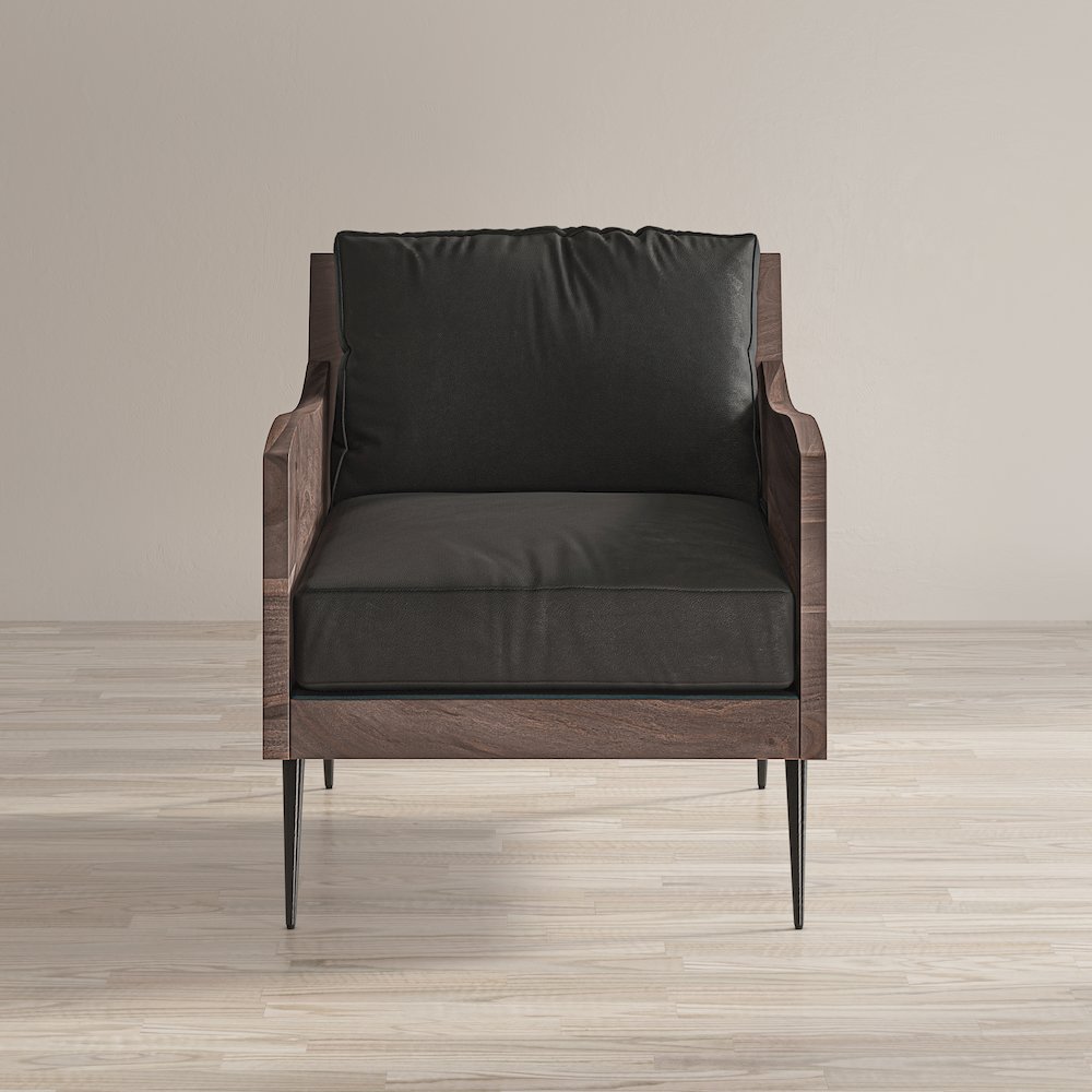 Karma Genuine Leather Solid Wood Rustic Accent Chair. Picture 12