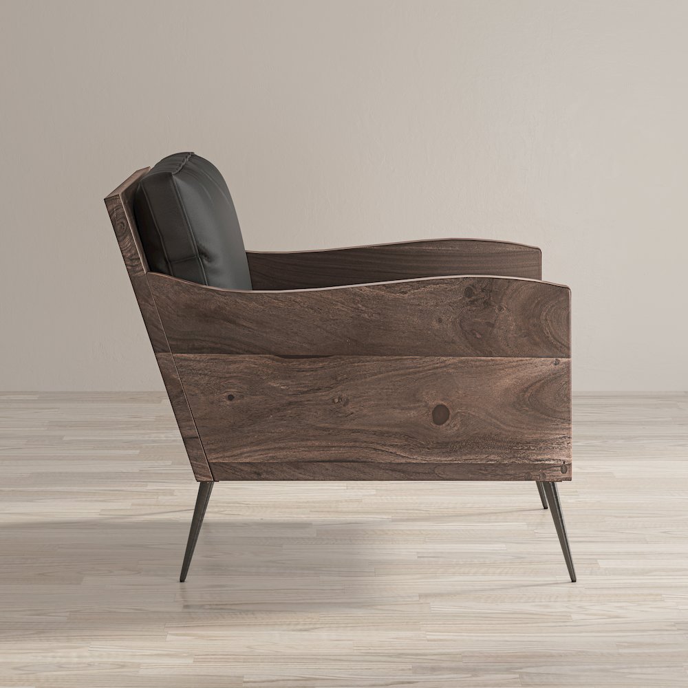 Karma Genuine Leather Solid Wood Rustic Accent Chair. Picture 13