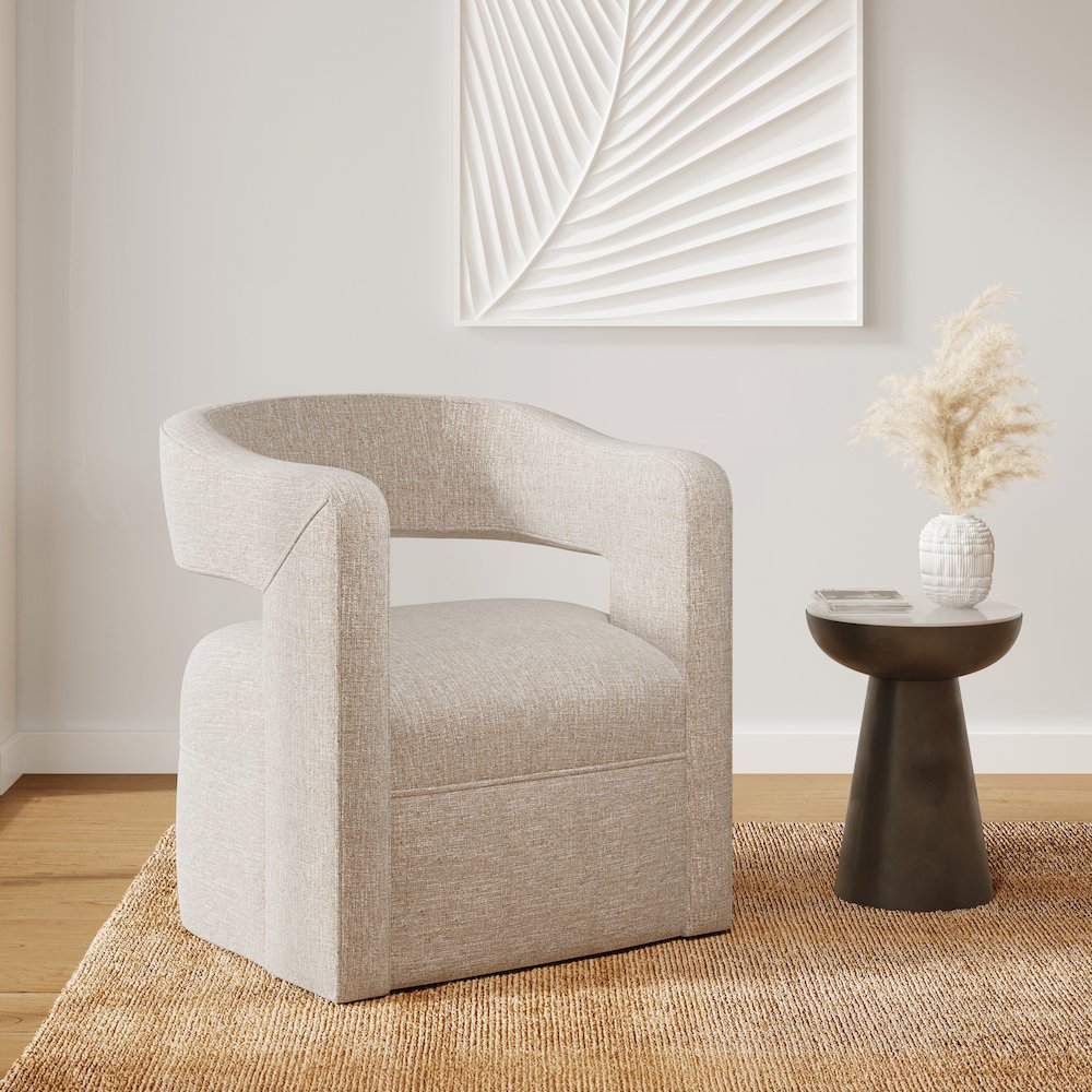 Lexy Modern Sculpted Curved Upholstered Swivel Accent Chair. Picture 7