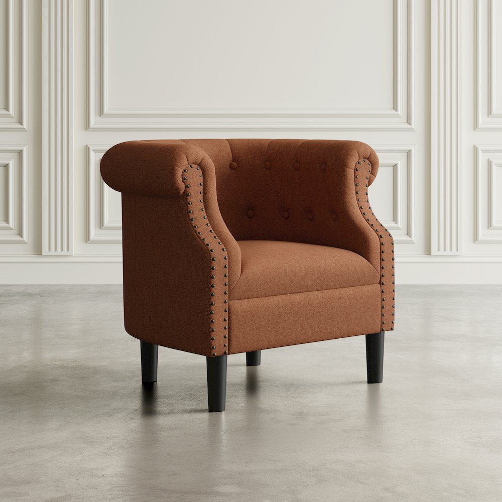 Transitional Contemporary Upholstered Barrel Curved Back Accent Chair. Picture 7