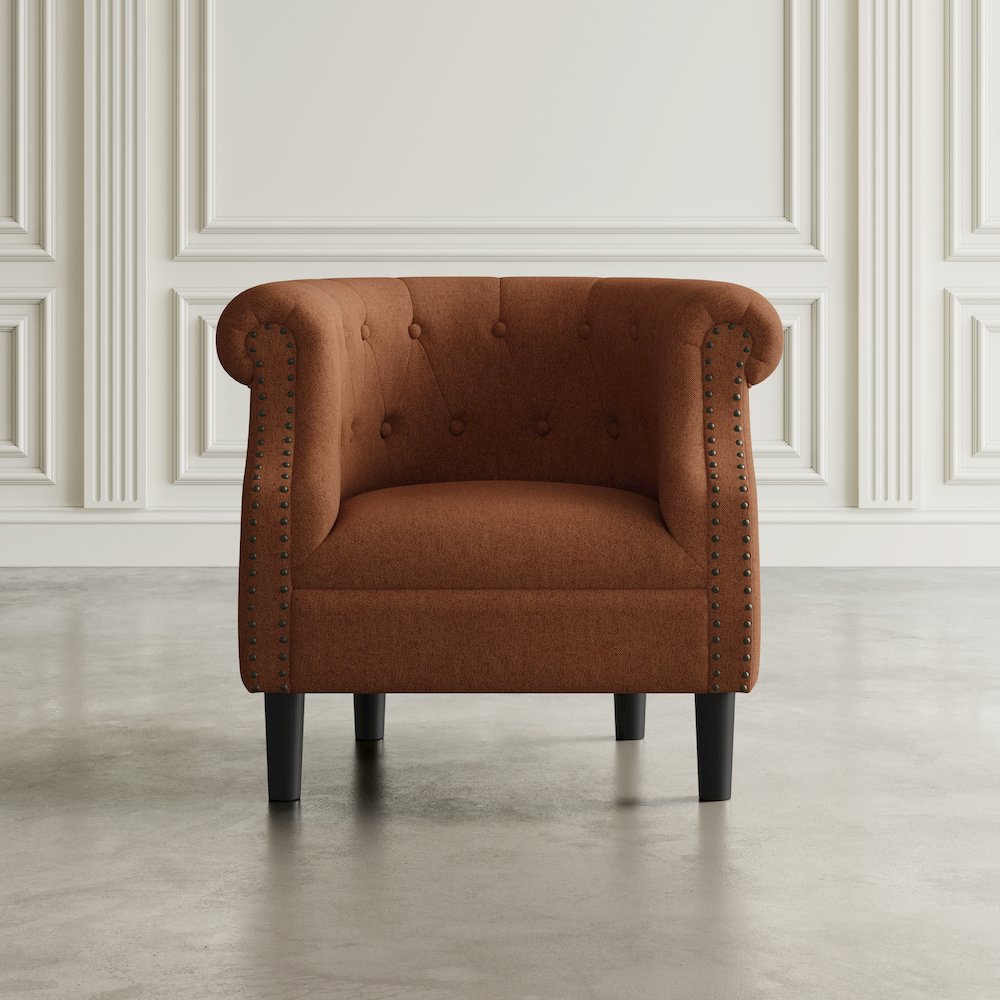 Transitional Contemporary Upholstered Barrel Curved Back Accent Chair. Picture 6