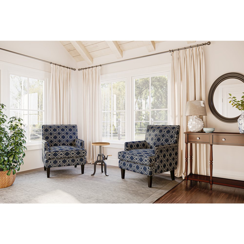 Aubrey Contemporary Geometric Upholstered Accent Chair with Nailhead Trim. Picture 2
