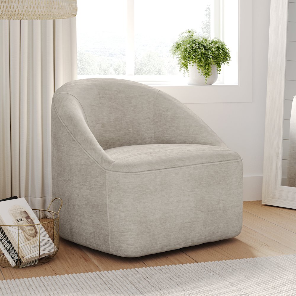 Lulu Mid-Century Modern Upholstered Casual Swivel Accent Chair. Picture 2