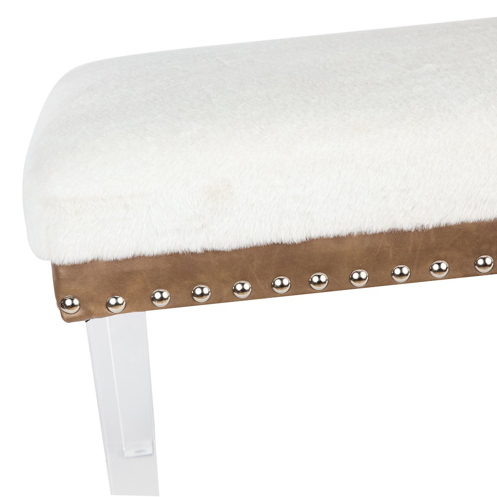 Brianna Modern Luxury Faux Fur Upholstered Bench with Clear Acrylic Legs. Picture 3