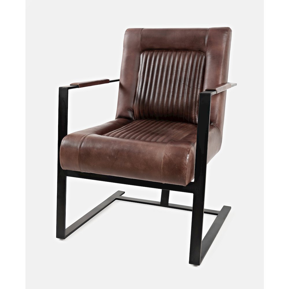 Maguire Modern Industrial Genuine Leather Sled Chair. Picture 4