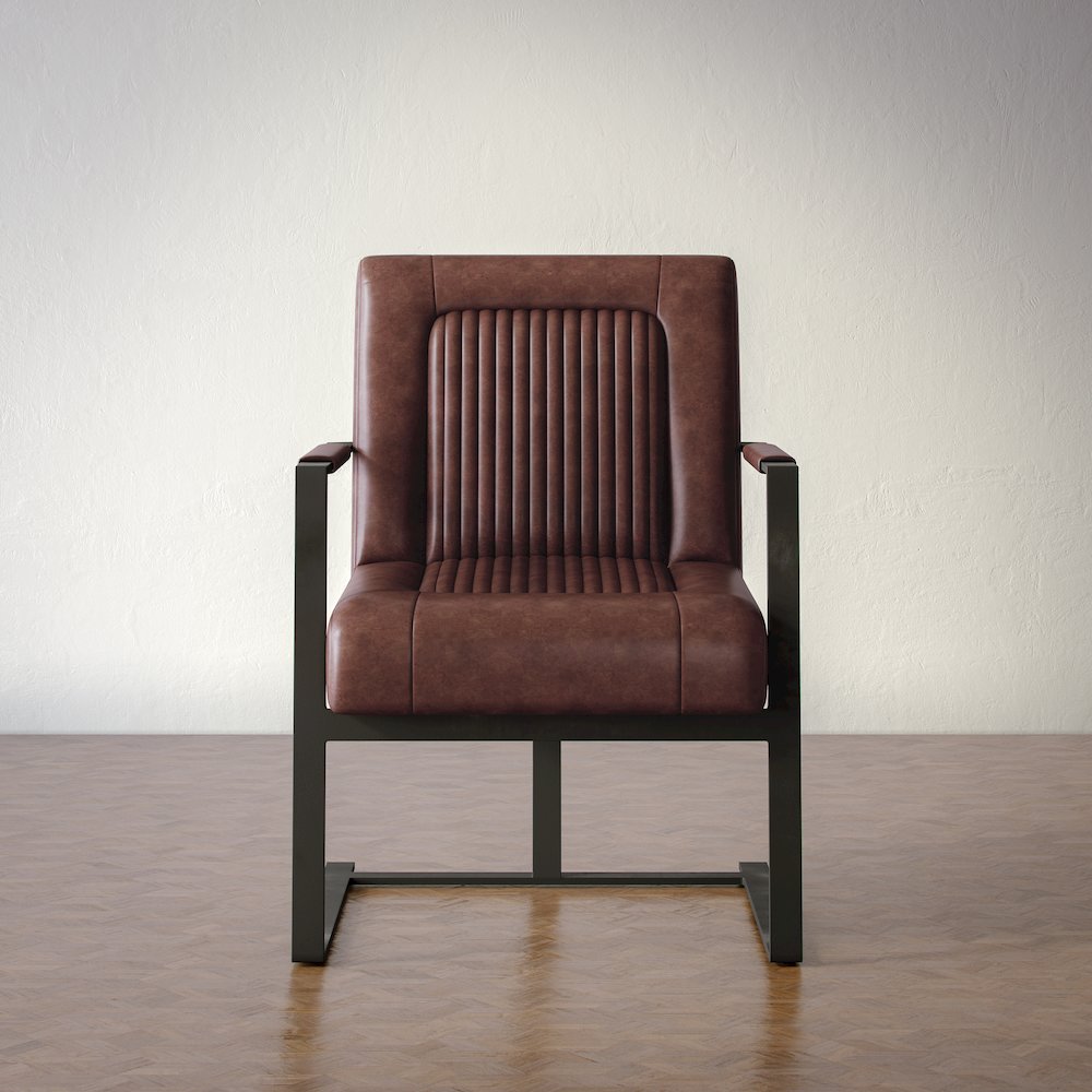 Maguire Modern Industrial Genuine Leather Sled Chair. Picture 8