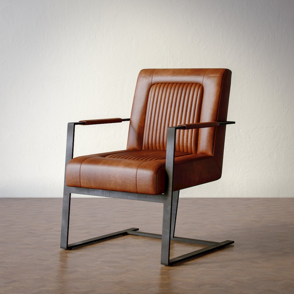 Maguire Modern Industrial Genuine Leather Sled Chair. Picture 9