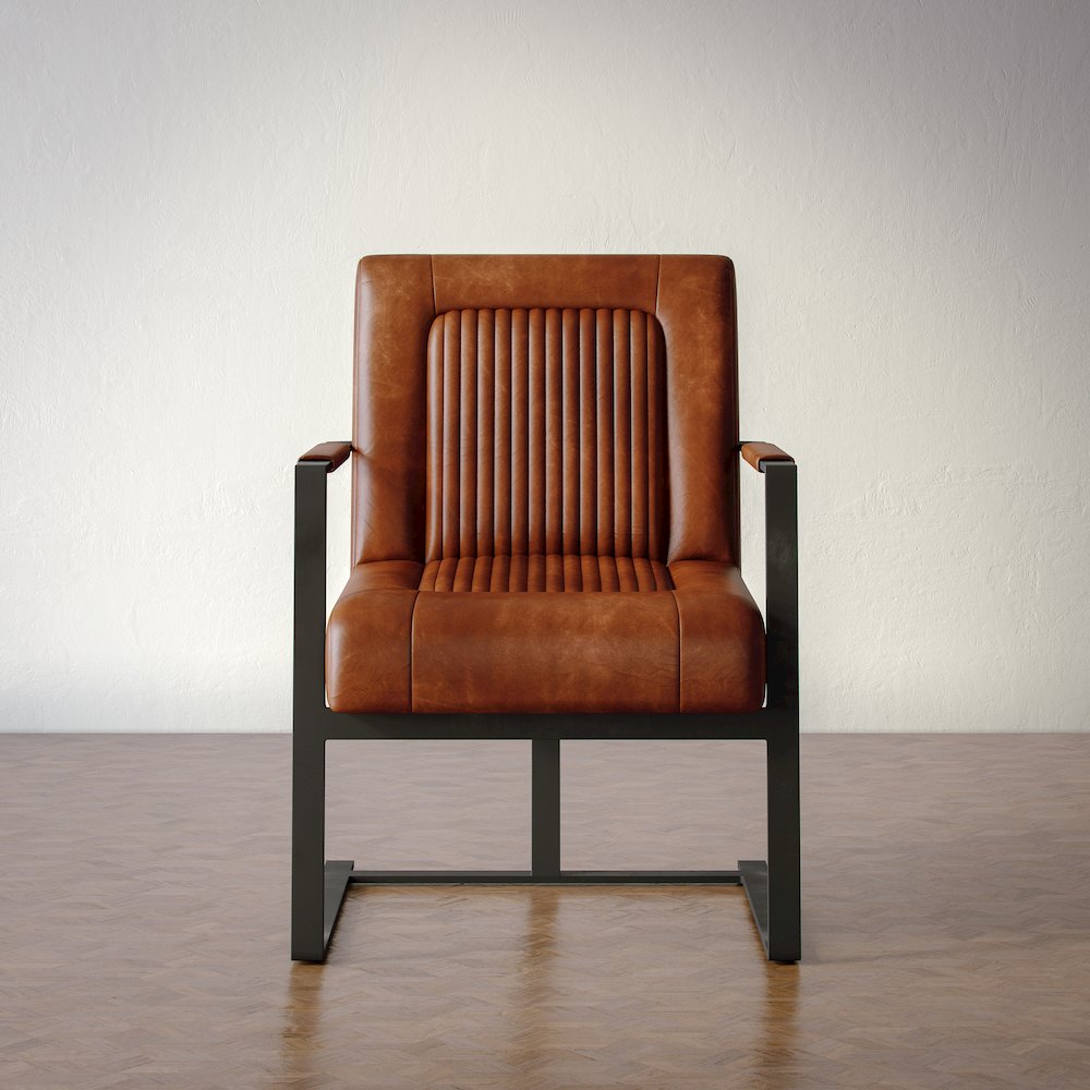 Maguire Modern Industrial Genuine Leather Sled Chair. Picture 8