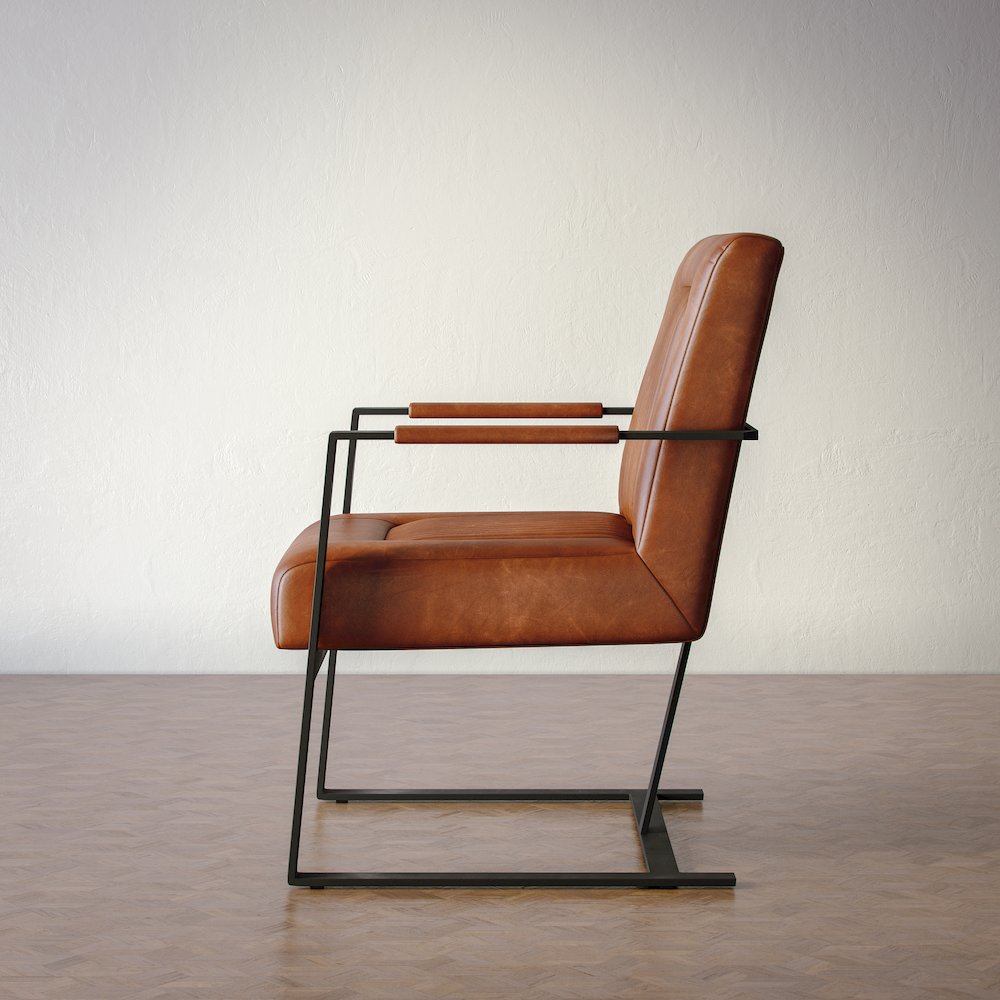 Maguire Modern Industrial Genuine Leather Sled Chair. Picture 10