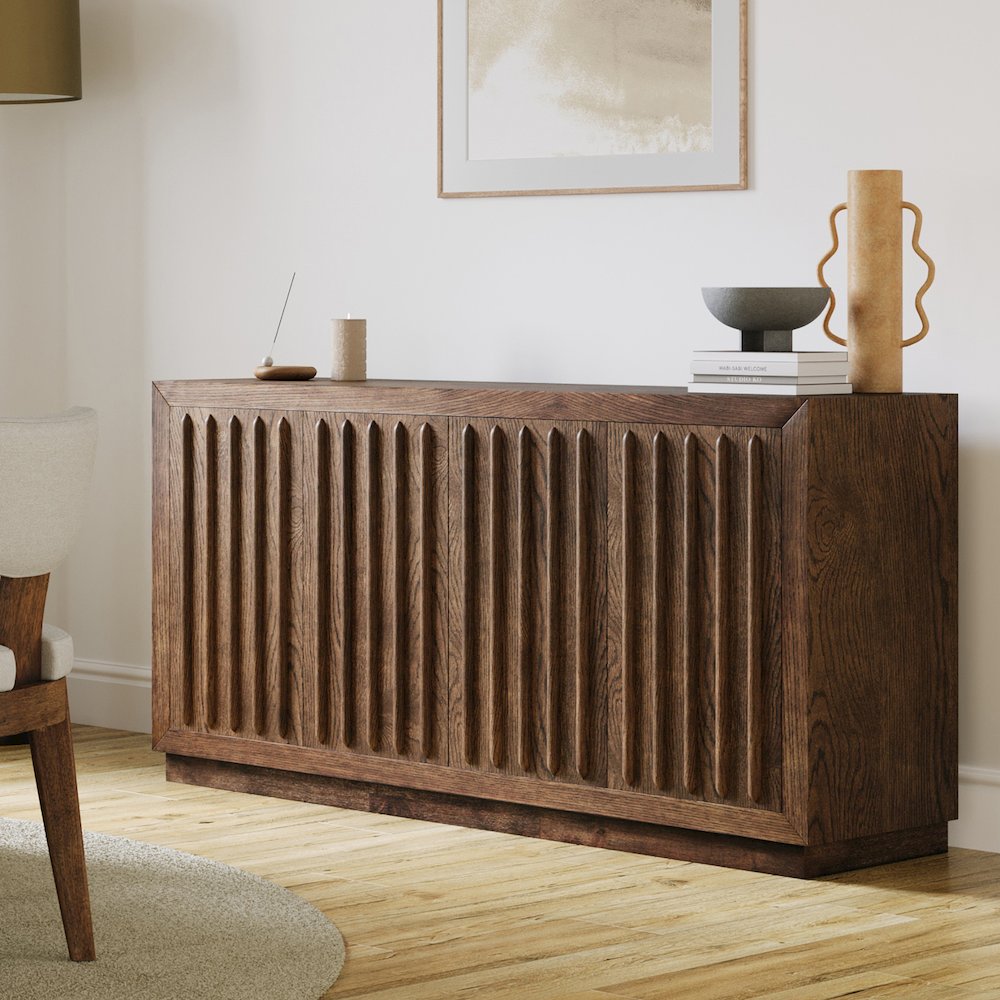Maven 60" Mid-Century Modern Fluted Four Door Sideboard Storage Cabinet. Picture 8